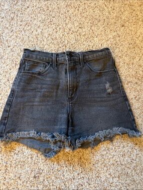 High-Rise Black Frayed Hem Women's Black Jean Shorts